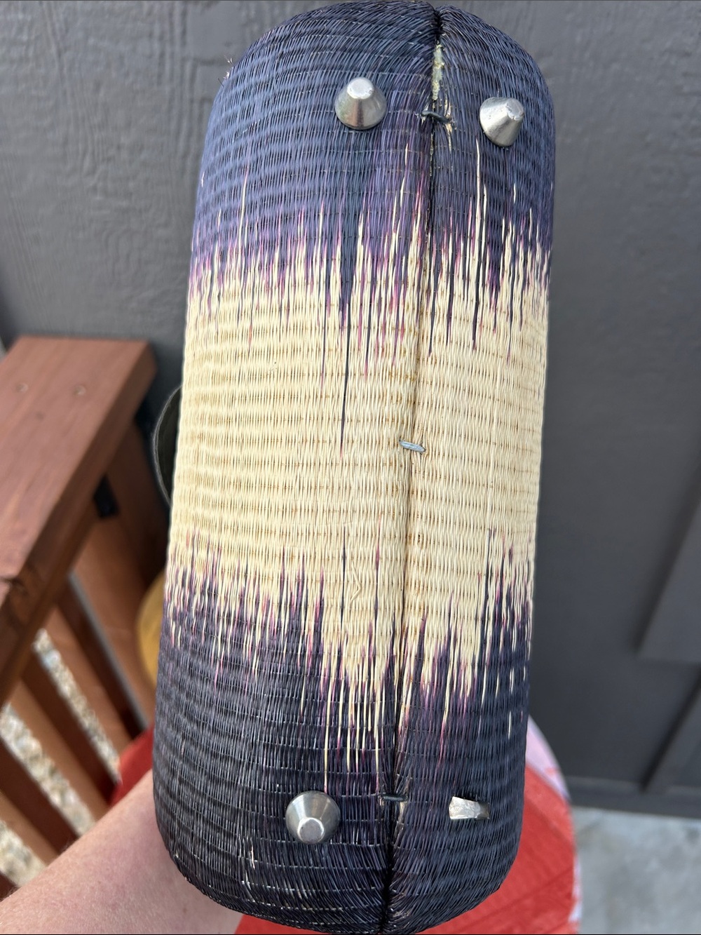 Woven Gradient Barrel Handbag in Purple and Cream - Picture 8 of 12